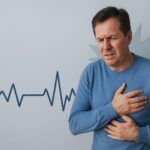 A man experiencing chest pain, illustrating the connection between anxiety and heart-related symptoms.